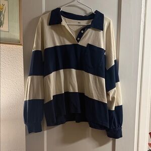 Madewell Navy and Cream Striped Sweatshirt